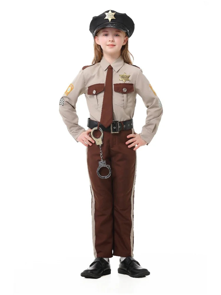 Unisex Sheriff Cosplay Costume Police Uniform Full Set Long Sleeve Halloween Carnival Party Stage Performance Dress Outfits