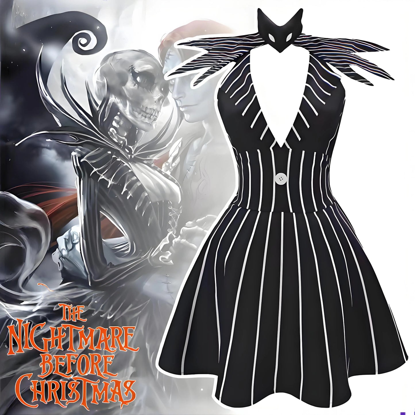 Anime Jack Skellington Cosplay Costume Christmas Outfit Black Stripe Dress For Woman Halloween Costume for Woman