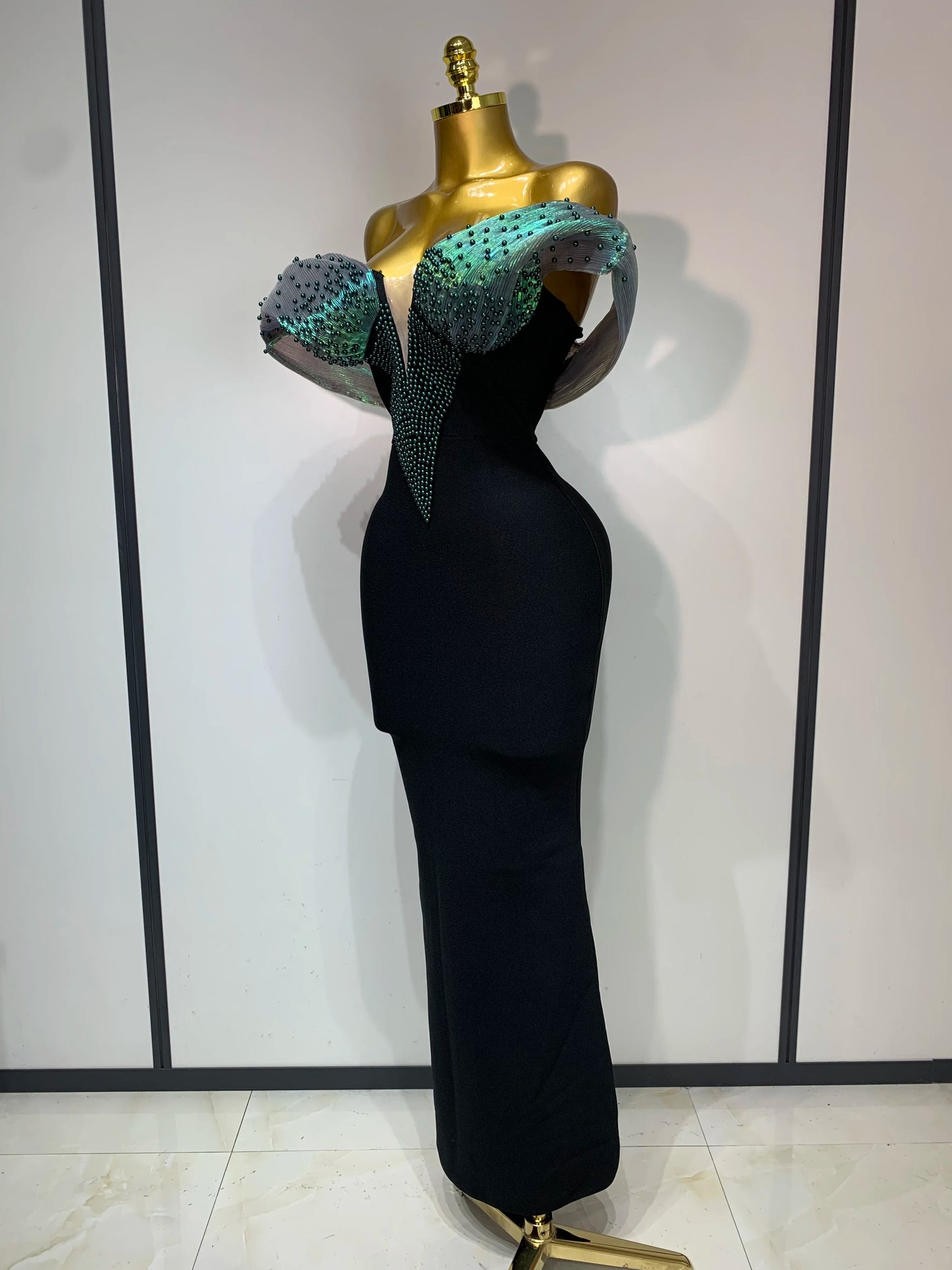 Women Celebrity Sexy Off Shoulder Beading Bodycon Maxi Long Bandage Dress 2025 Elegant Evening Club Party Luxury Birthday Outfit