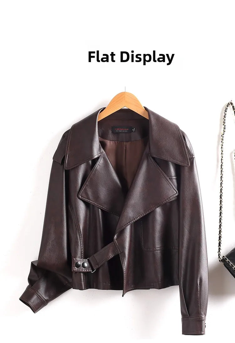 Ning Genuine Leather Jacket Women's Short Style 2026 New Autumn Loose Casual Motorcycle Fashion Sheepskin Coat