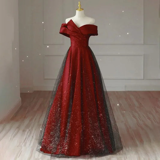 Toasting Dress Bridal Evening Dresses 2026 New Red Wedding Dress High-End Off-shoulder Wedding French Engagement Dress for Women