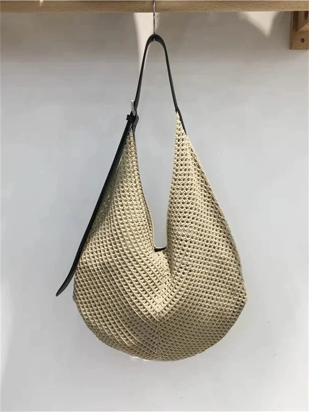 Lattice Large Capacity Woven Bag 2025 Spring Summer New Women's Beach Vacation Single Shoulder Simple Versatile Casual Tote Bags