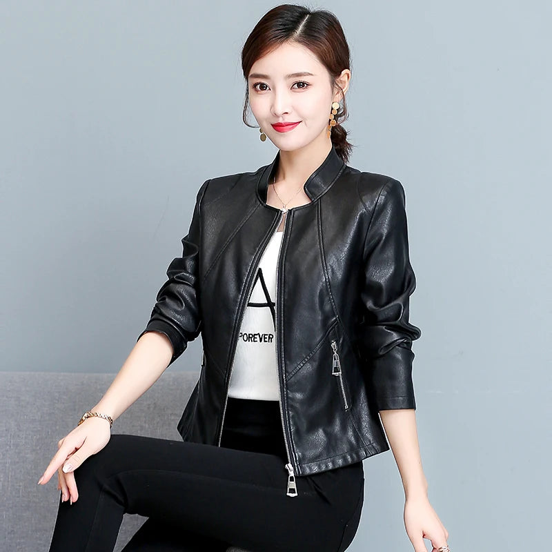 Real Leather Biker Jacket Women's Short Style 2026 Spring Autumn New Korean Version Slim Fit Stand Collar Miniature Coat