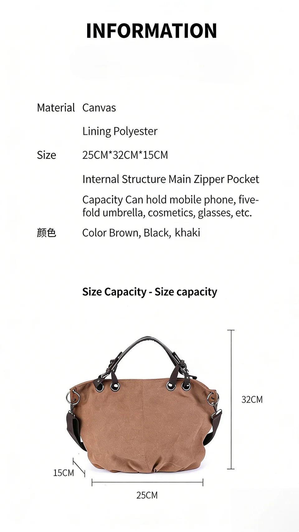 Women's Large Capacity Canvas Messenger Bag Fashion Casual Solid Crossbody Shoulder Tote Handbag Designer Female