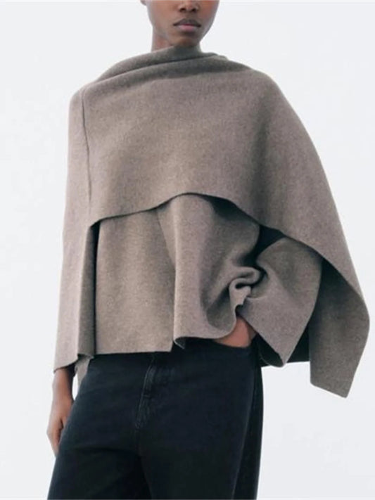 Faionable Asymmetric Scarf Collar ort Knitted Top Coat Women's Design Sense 275600 275607 Commute Sle Loose Fit Long ...