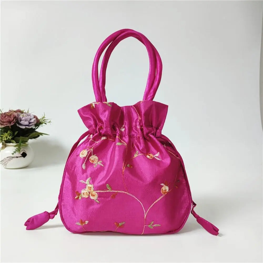 Elegant Ethnic Style Cosmetic Handbag Women Flower Handbags Embroidered Flower Small Bucket Bag National Style Purse Jewelry Bag