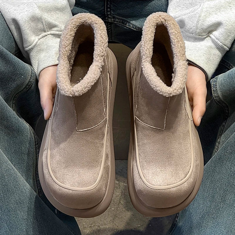 European  American High-end New Frosted Big Toe Thick Soled Snow Boots Youth Warm Plush Boots Retro Casual Lazy Boots