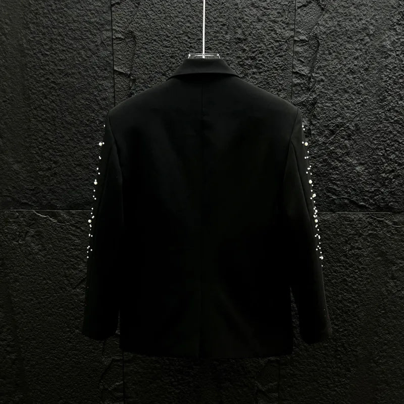 WVGA Spring Autumn New Man Tide Heavy Pearl-studded Trendy Three-dimensional Flower Blazers Niche Chic Casual Jackets Ins W22622