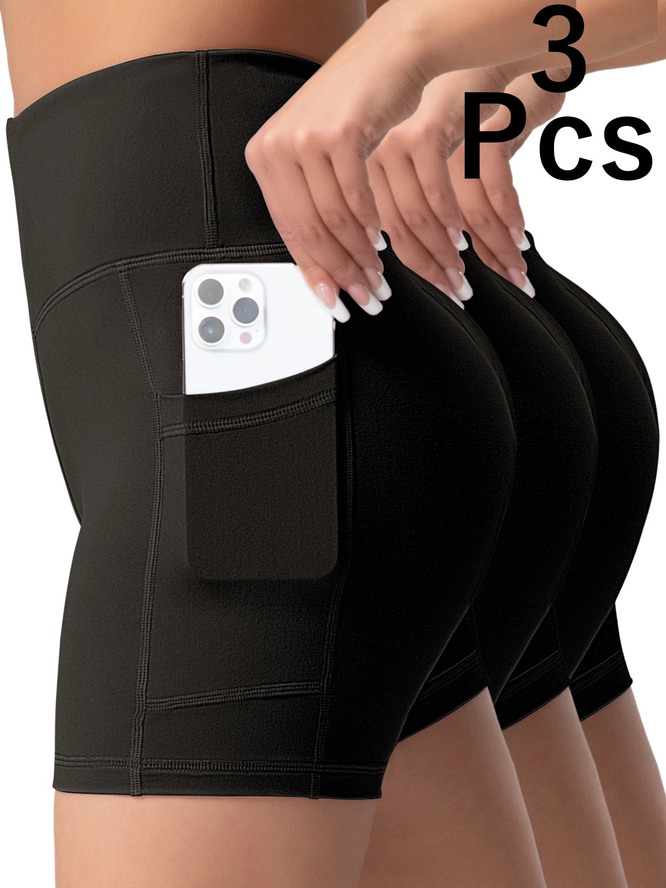 1/3pcs Women Fitness Sexy Short With Pocketed Yoga Legging Shorts Hip LiftTight Sports Shorts Quick Drying Cycling Workout Gym