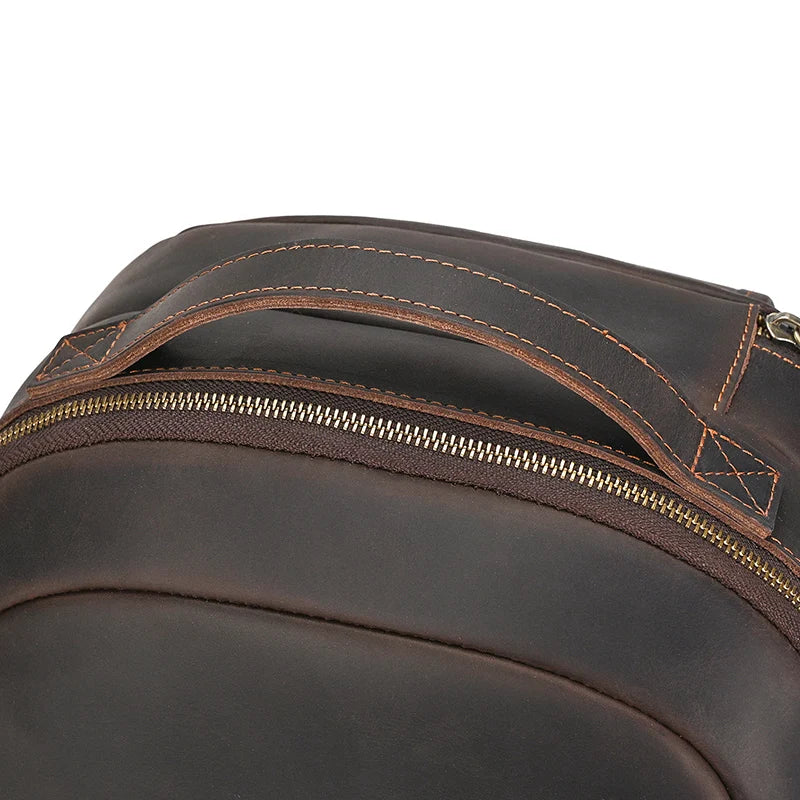 Luufan Men's Retro Crazy Horse Leather Backpack Brown Genuine Leather Rucksack Brown 14 Inch Laptop School Bag