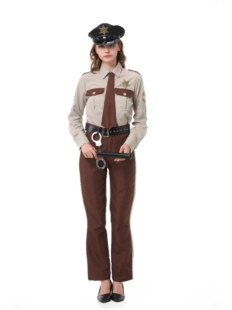 Unisex Sheriff Cosplay Costume Police Uniform Full Set Long Sleeve Halloween Carnival Party Stage Performance Dress Outfits