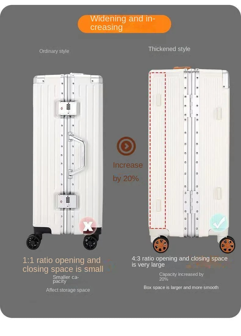 2025 New Wide Trolley Case Luggage Large Capacity 20/24/26 inch Plus Aluminium Frame ABS+PC Luggage Cabin Boarding Suitcase