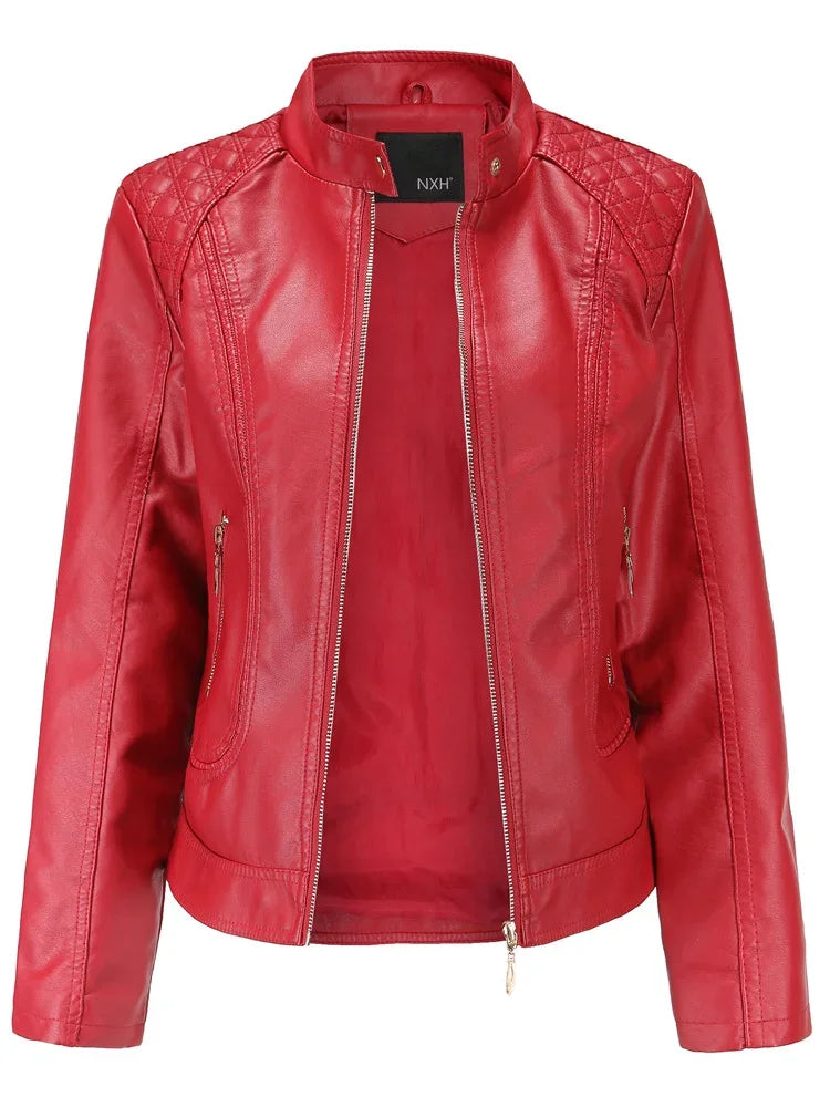Women's Elegant Stand-up Collar Solid Jacket 2022 Female Three-dimensional Pattern Coat S-4XL New Pu Faux Leather Jacket Women