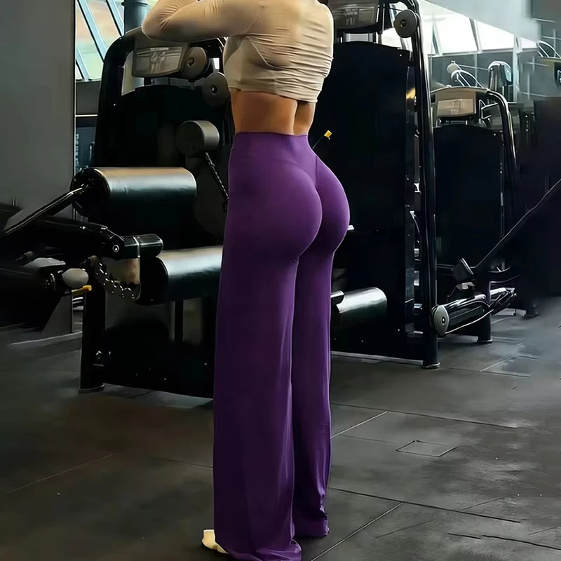 Gym Workout Wide Leg Leggings Women High Waist Tummy Control Loose Yoga Pants Woman Gray Hip Lifting Straight Sports Trousers