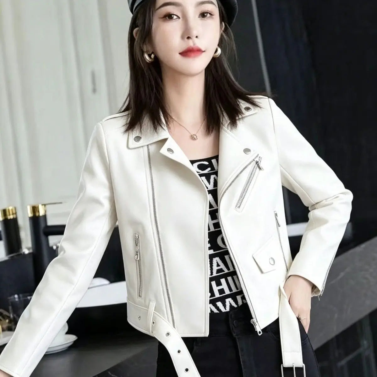 2026 autumn winter new women's PU leather jacket locomotive suit Maillard lapel large size women's leather jacket jacket women
