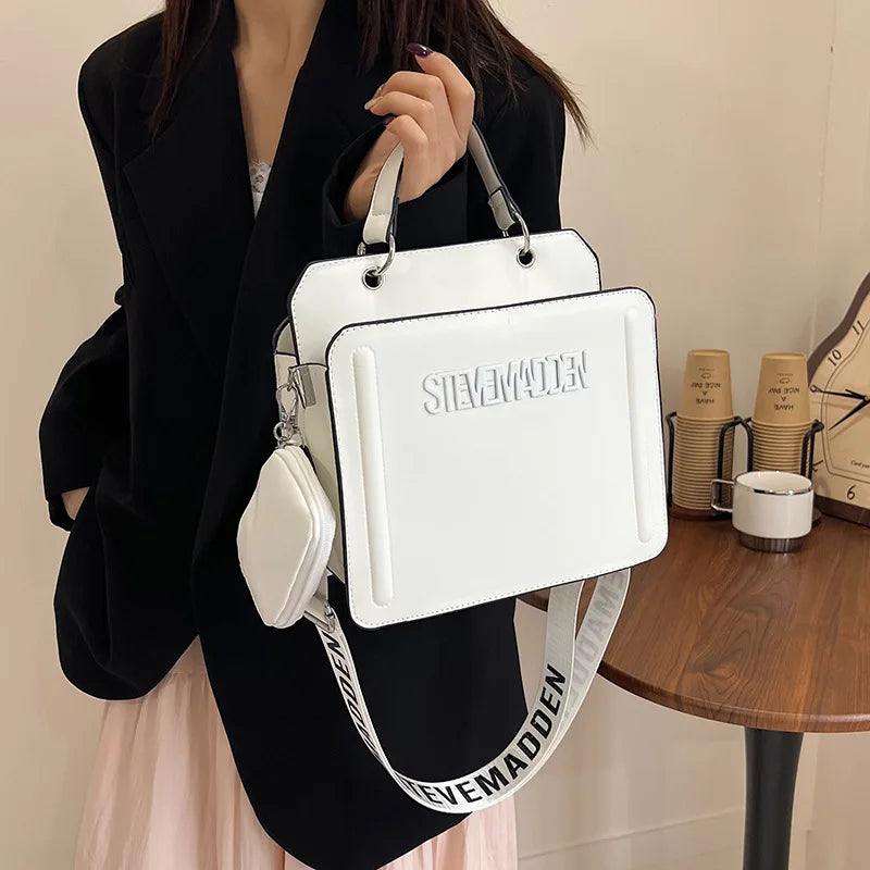 Trendy Commuter Women's Shoulder Bag Fashionable Letter Print Simple Urban Style PU Material Medium Size Zipper Opening Cross...