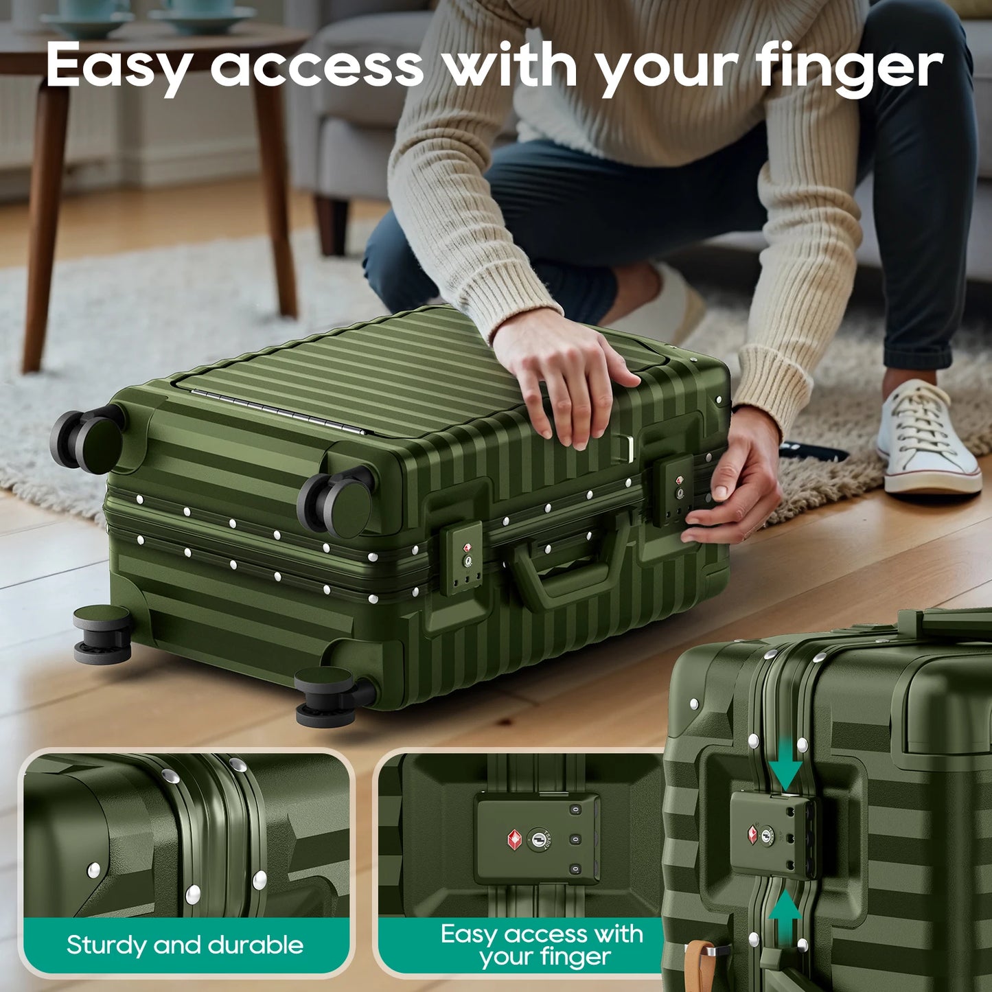 Joyway 20 inch Aluminium Carry on Luggage Suitcase with Front Pocket, USB Port, Cup Holder, TSA Lock and Spinner Wheels