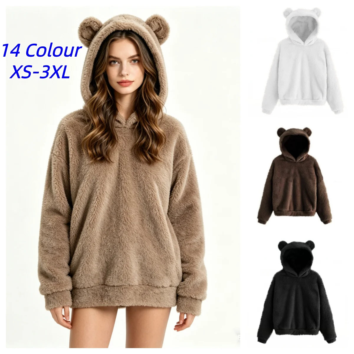 Fall Winter Women's Hoodies Winter Women Long Sleeve Rabbit Ear Hood Sweatshirt Cute Plush Warm Casual Cute Hoodie Tops 2026
