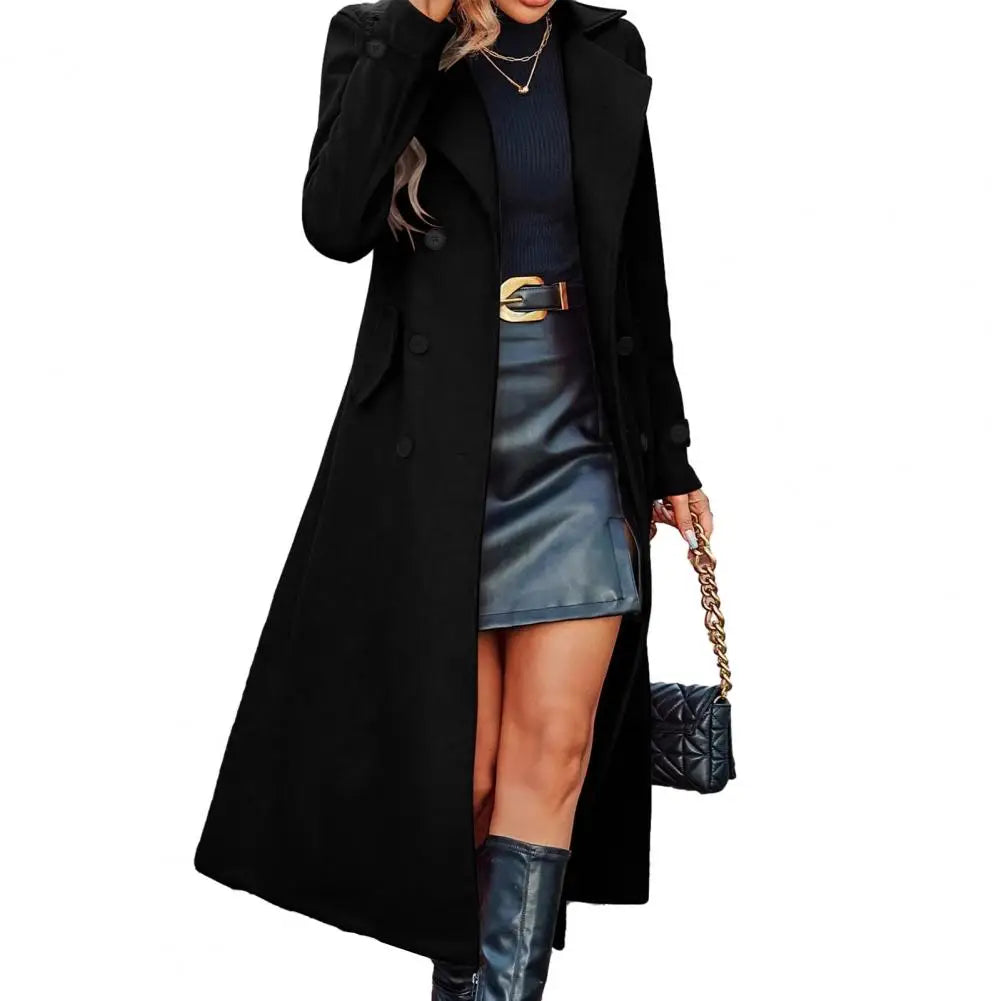 Women Winter Overcoat Women's Long Wool Coat Double-Breasted Peacoat Classic Notch Lapel Trench Coat Casual Fall Winter Overcoat
