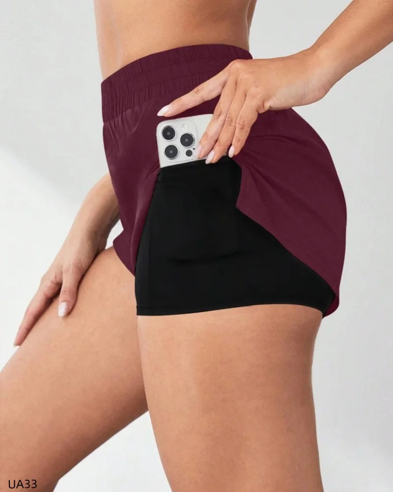 Women's High-Waisted Sports Shorts with Double-Layer Pocket Tight Fitting Slim Design for Running Quick Drying