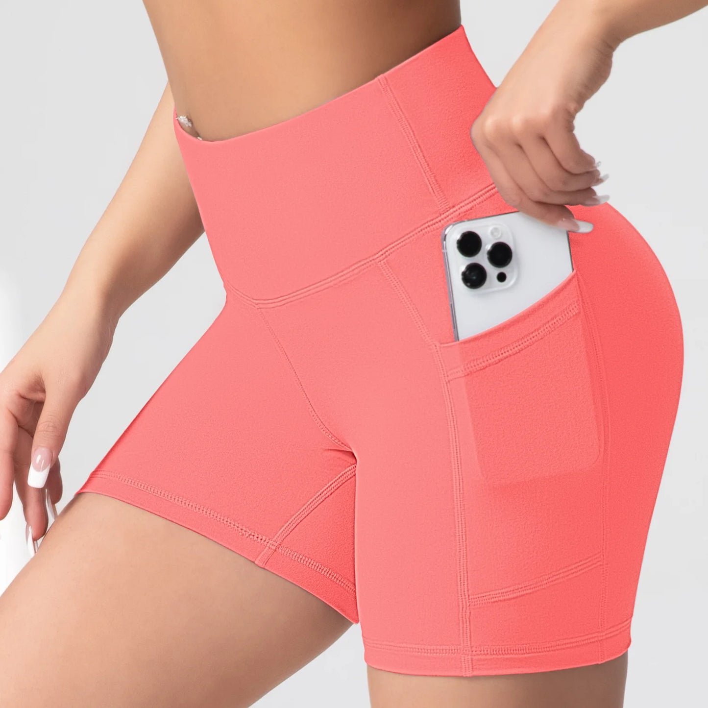 CHRLEISURE Yoga Shorts with Pockets High Waist Butt Lifting Cycling Tight Elastic Slim Running Fitness Women Shorts Sportswear