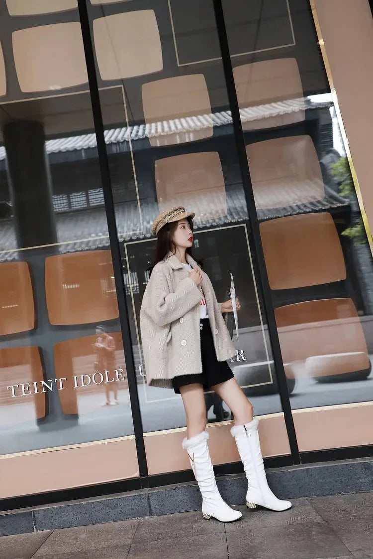 Winter Warm Knee High Boots Women Platform Wedges High Heels Snow Boots Slip on Winter Ladies Shoes White Black Pink 2025