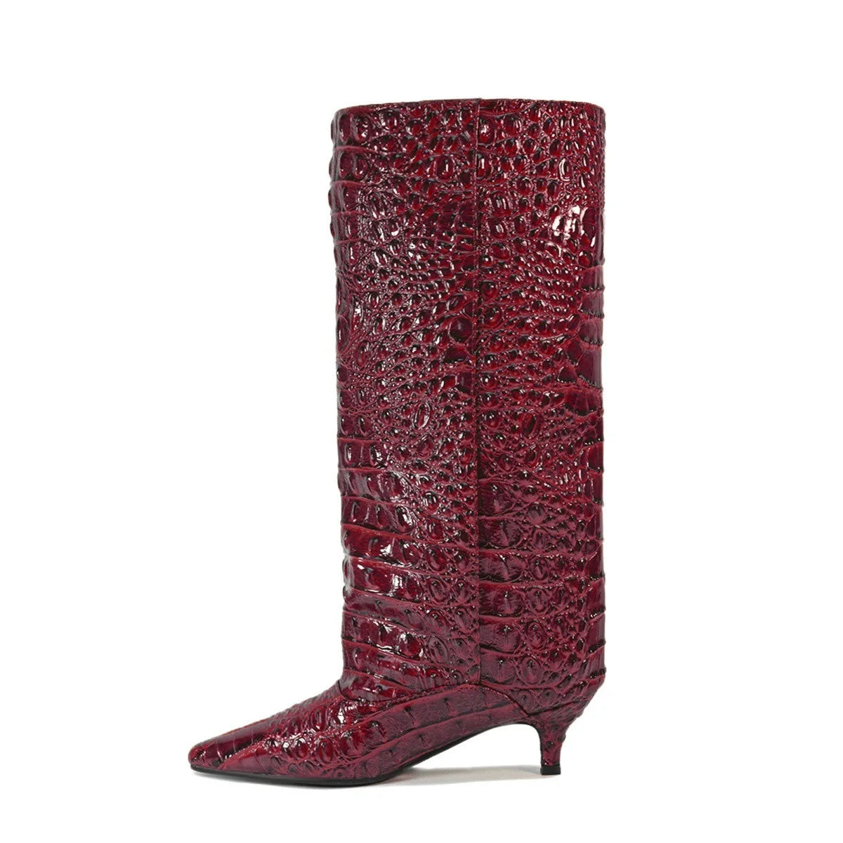 Women's Spring and Autumn New Cat Heel Wide Knee Knee Boots Fashion Pointed Women's Low Heel Mid Heeled Boots