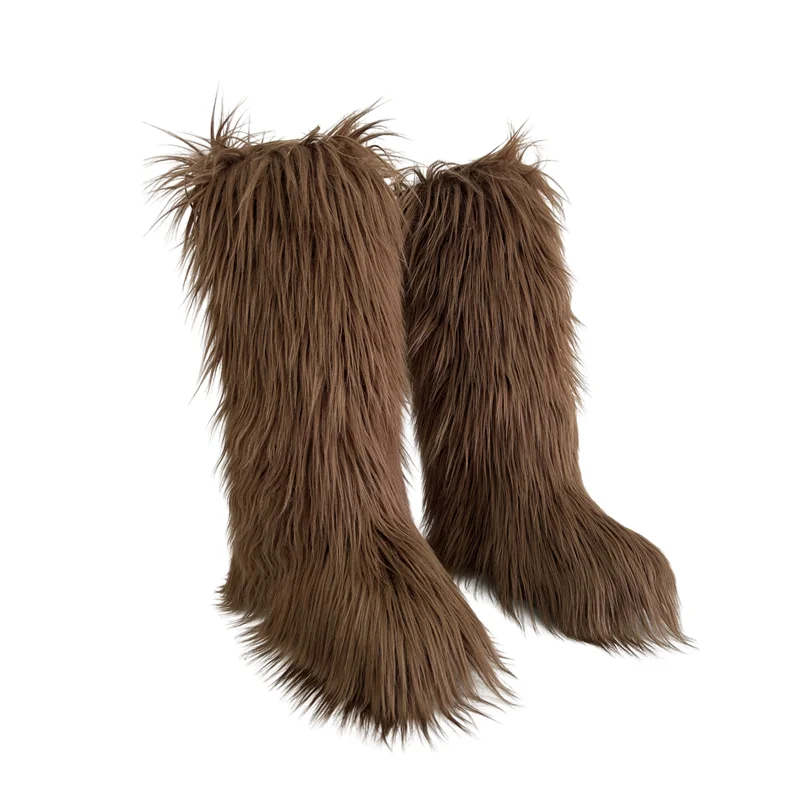 Hot Sale Ins Fashion Long Women Furry Boots Winter Knee Length Keep Warm Ladies Snow Boots