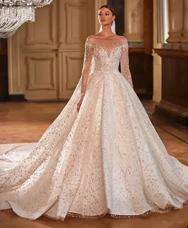 Customzied  Luxury Wedding Dresses for Princess Sparkling Beaded Bridal Dress Ball Gown Vestidos De Novia