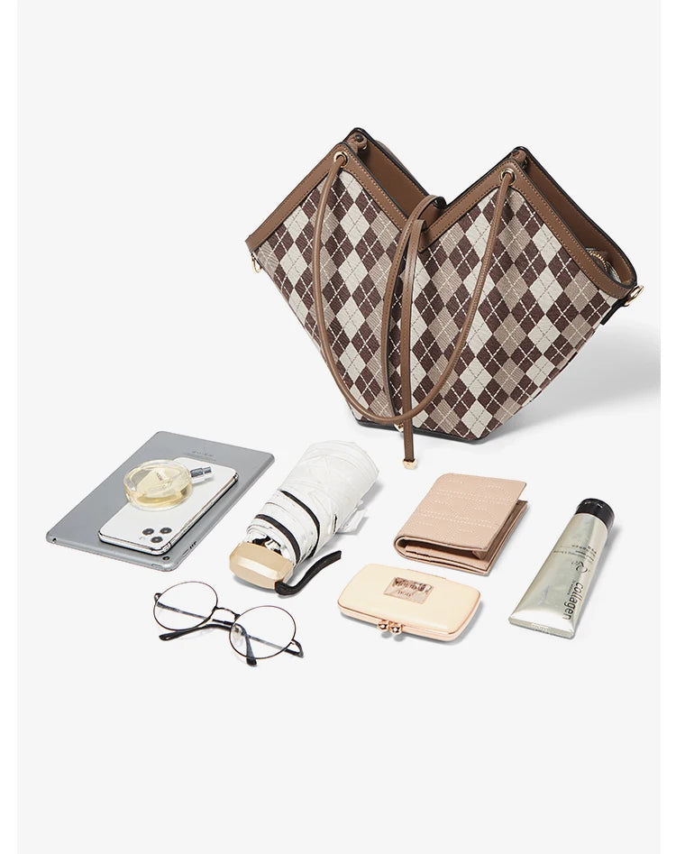 FOXER Brand Chic Women's Shoulder Bag 2026 New Spring Summer Luxury Design Female Handbag Purse Fashion Large Plaid Tote Bag