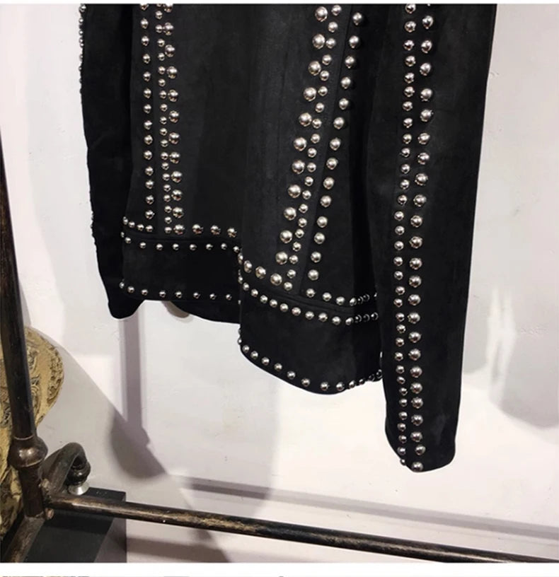 Mauroicardi Spring Autumn Cool Studded Short Black Faux Suede Leather Jacket Men Luxury Designer Emo Night Club Wear Clothes