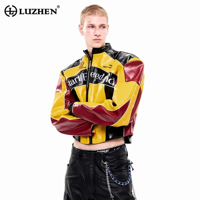 LUZHEN Fashion High Quality Embroidery Pattern Stand Neck Motorcycles Leather Jacket Men's 2025 New Original Short Coat JY4627