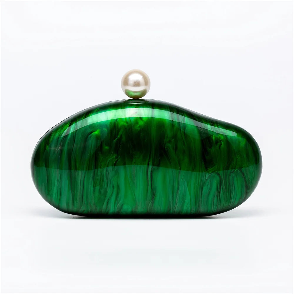 New Pearl Marble Red Green Brown Black Acrylic Box Clutches Evening Bags Women Luxury Designer Purses Bridal Wedding Party Bags