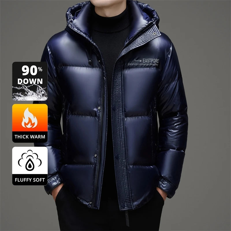 High End Thick Brand Casual Fashion Shiny Men Down Jacket Winter Warm Hooded Designer Parkas Windbreaker Puffer Feather Coats