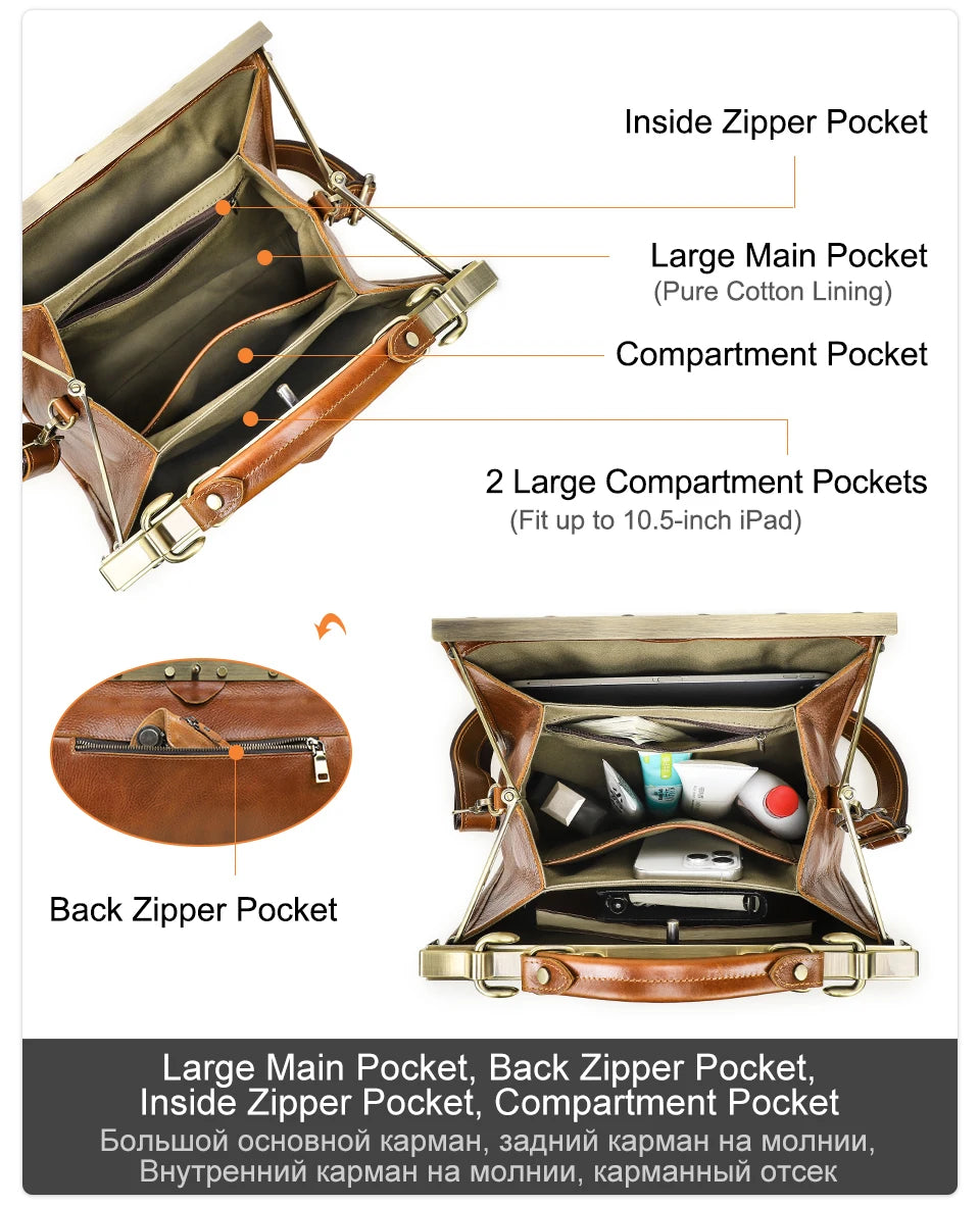 CONTACT'S Genuine Leather Top Handle Bags for Women Sling Shoulder Bags Tote Bag Handbags Metal Frame Female Bags Office Ladies