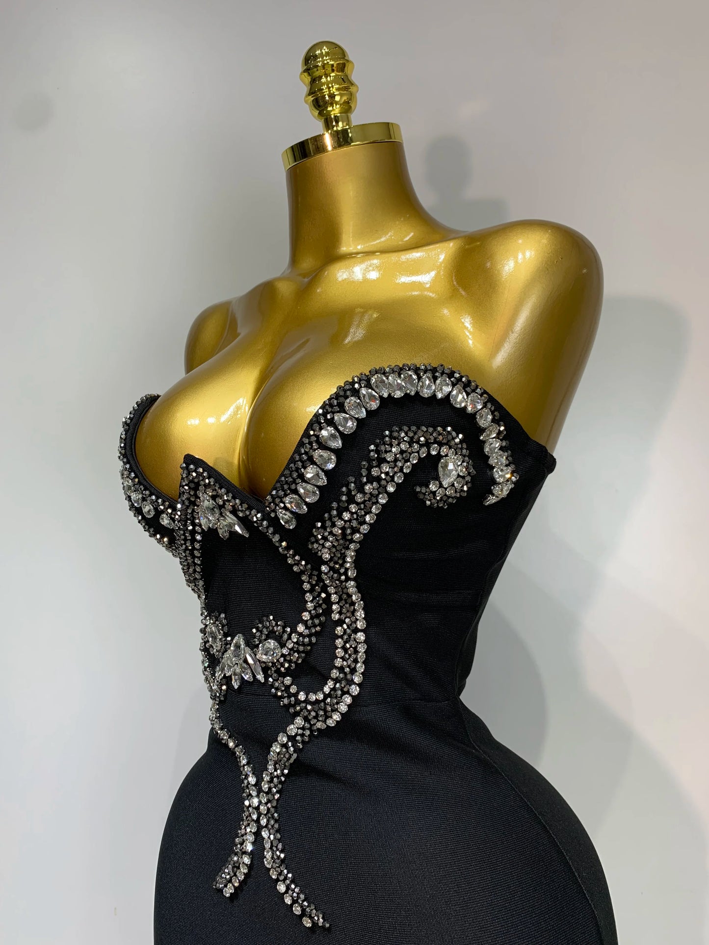 Celebrity Elegant Beading Strapless Bodycon Bandage Dress Women Fancy Club Party Luxury Diamonds Evening Party Birthday Dresses