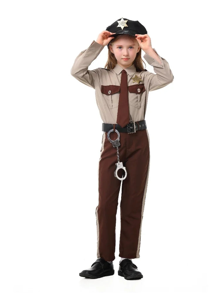 Unisex Sheriff Cosplay Costume Police Uniform Full Set Long Sleeve Halloween Carnival Party Stage Performance Dress Outfits