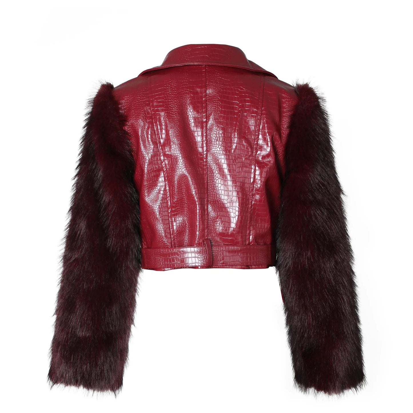 Leosoxs Winter New Sexy Fur Leather Patchwork Jacket for Woman Motorcycle Lapel Zipper Crop Coat  Female Streetwear Clothing