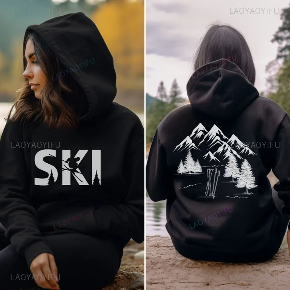 Skiing Ski Winter Sports Hoodie Mountain Snowboard Graphic Printed Sweatshirt Casual Fashion Loose Harajuku Women Man Hoodies