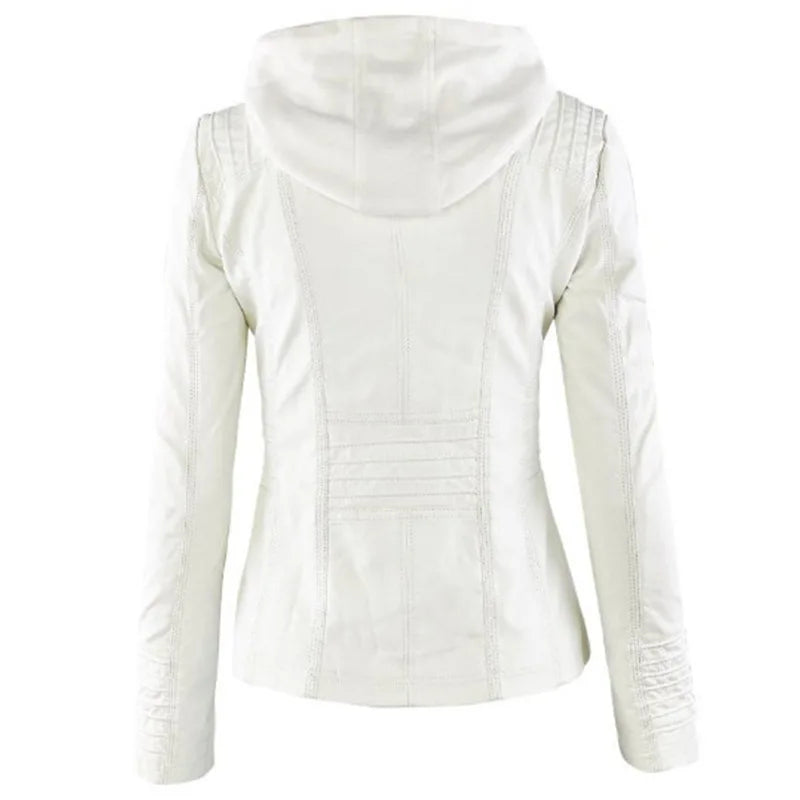 Faux Leather Jacket for Women, Female Winter Coat, Motorcycle Jacket, Faux Suede, PU Zipper Hoodies, Outerwear