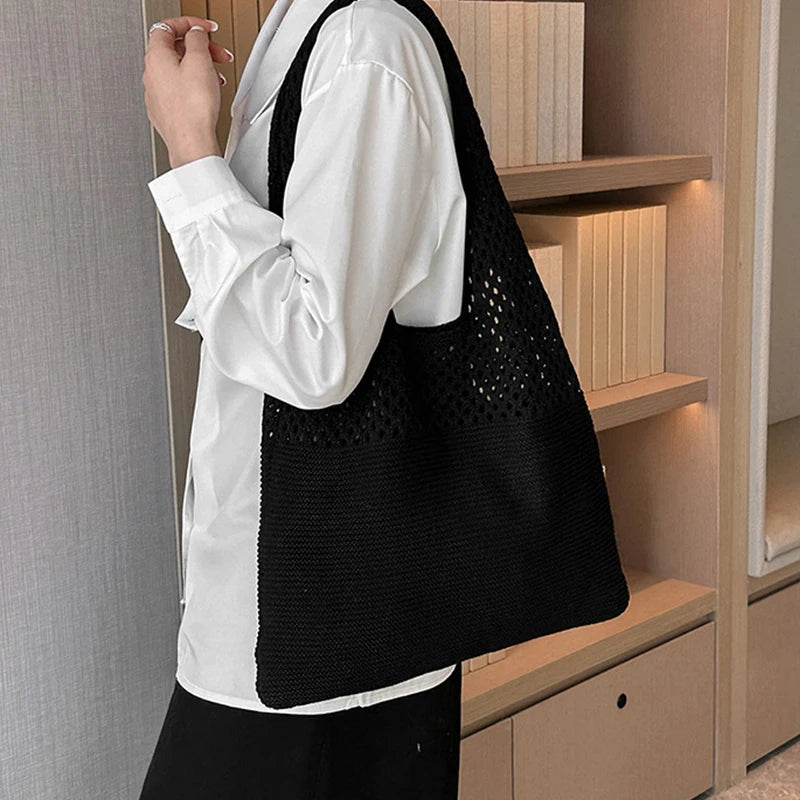 Large Capacity Shoulder Bags Fashion Women Hollow Woven Crochet Bag Knitting Handbags Eco Female Shopping Tote