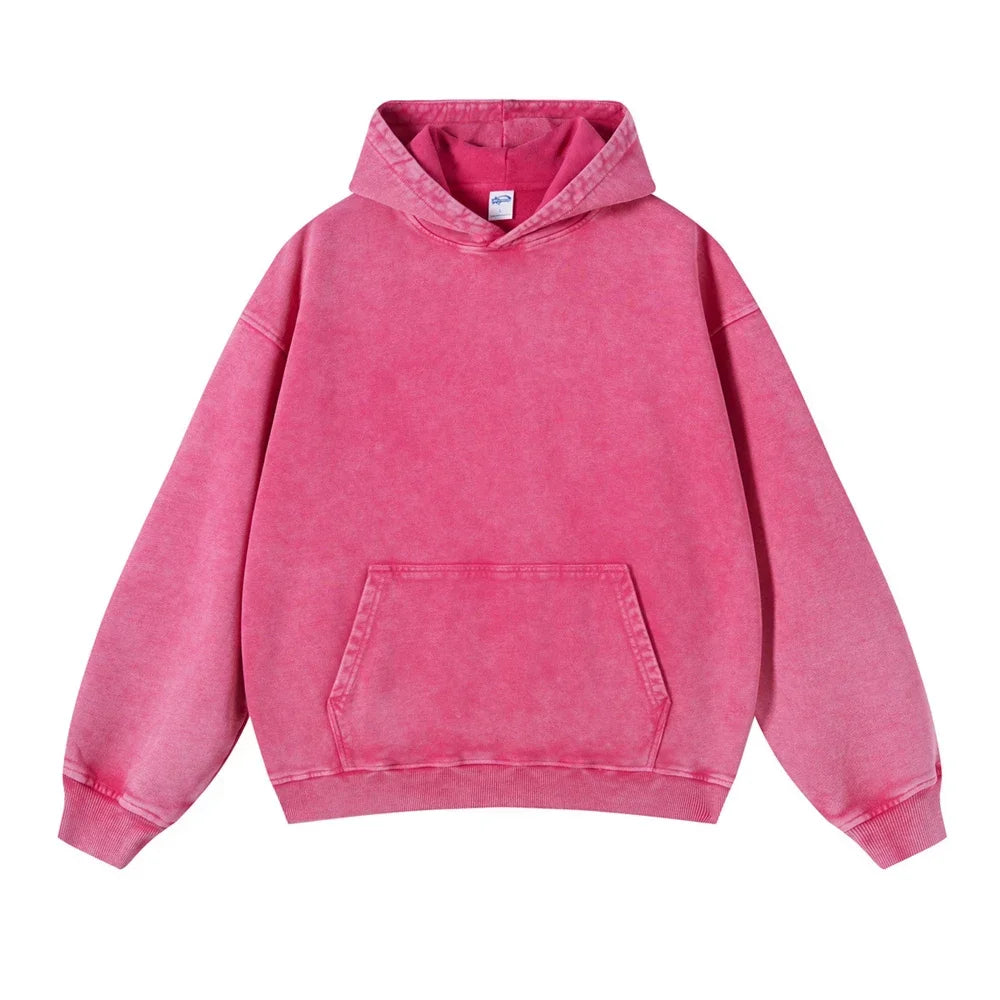 2024 Autumn Winter Men 420gsm Hoodies Streetwears High Street Heavy Weight Washed Cotton Sweatshirts Brand Tracksuit