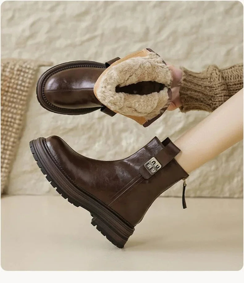 Women Winter Fleece Lined Snow Boots Non Slip Warm Short Boots for Cold Weather
