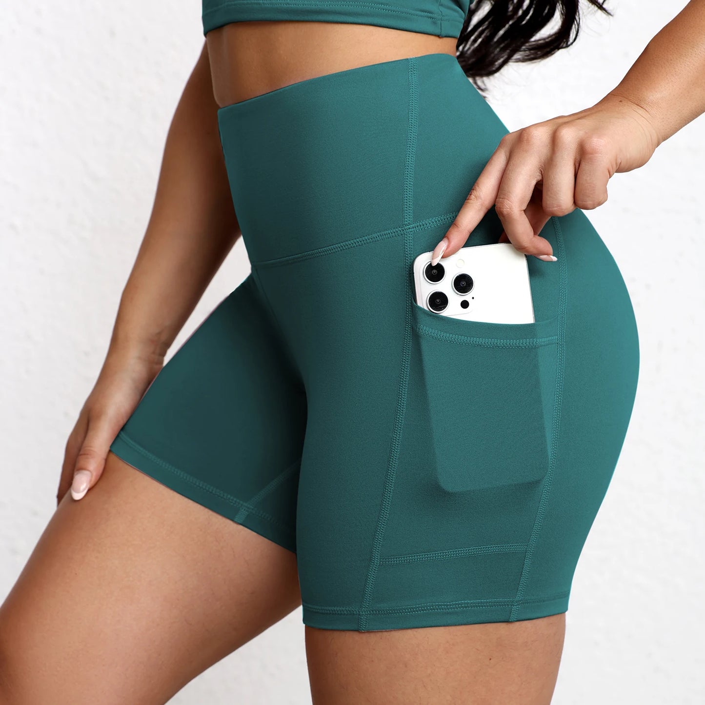 Summer Soft Yoga Shorts With Pocket Buttock Lift Gym Leggings Women High Waist Sports Shorts Women Running Workout Shorts