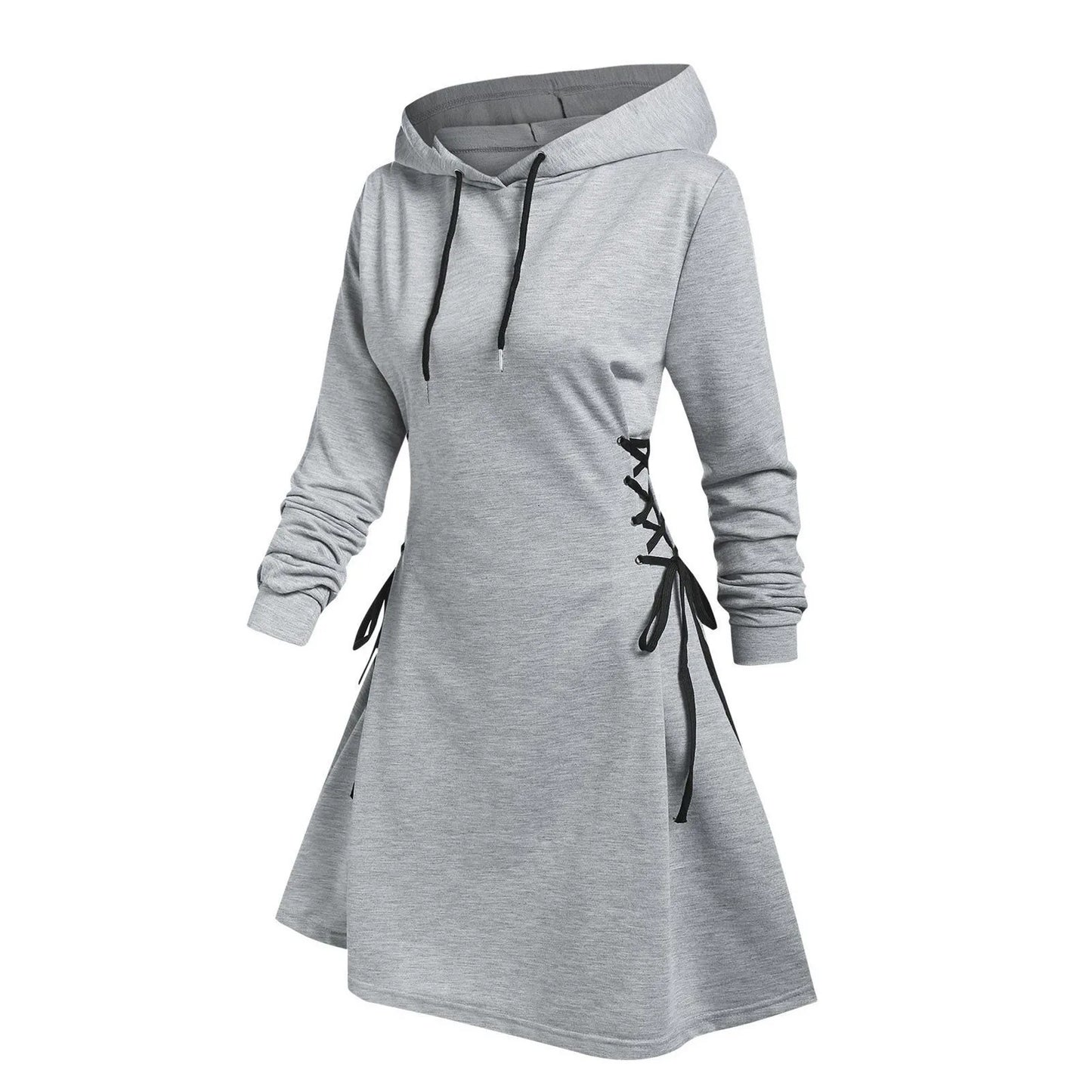 woman Women's Clothing Hoodies Sweatshirts Women's slim fit waist cinching strap drawstring long hooded sweatshirt Sweatshirts