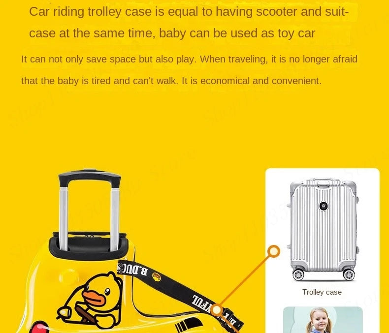 Cute Pony Cartoon Suitcase for Children Can Sit and Ride Carry on Kids Luggage Baby Trolley Case Boarding Cabin 20 Inch