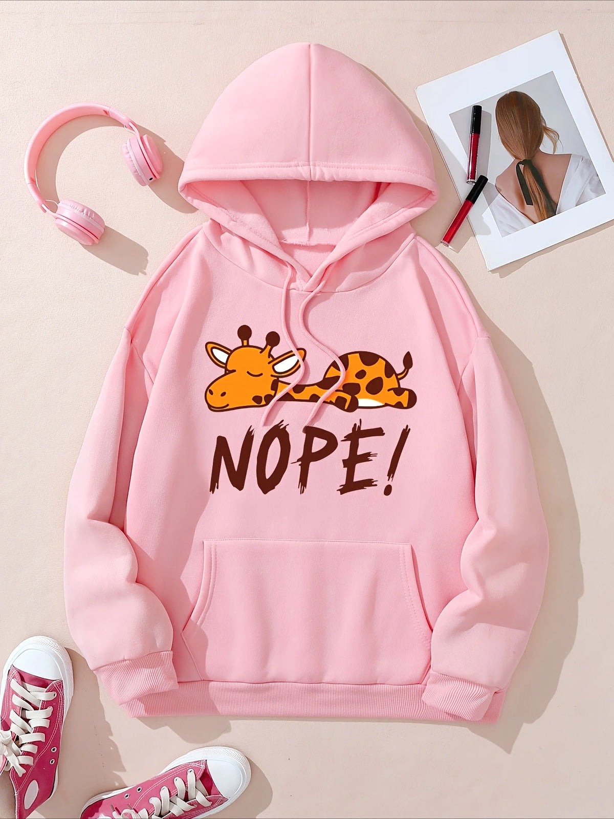 Women Hoodies Giraffe Cartoon Nope print 2025 Winter Autumn Y2k Sweatshirt Top Hoodie Long Sleeve Women's Casual Clothing