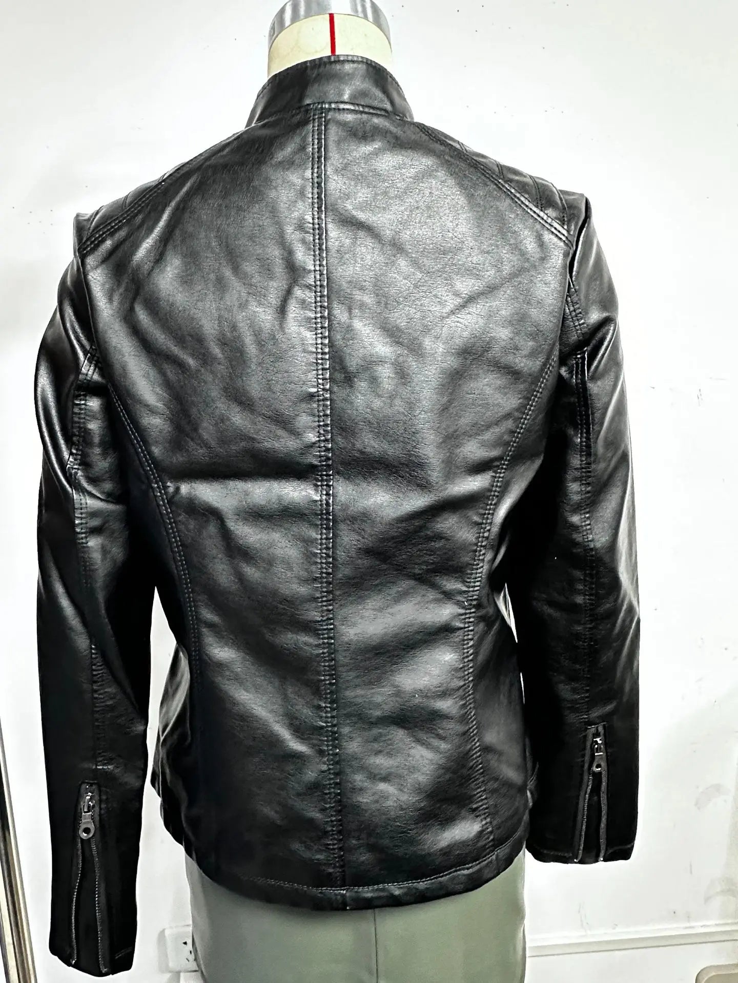 Ladies casual stand-up collar jacket Slim models women's spring and autumn solid color women's leather jacket