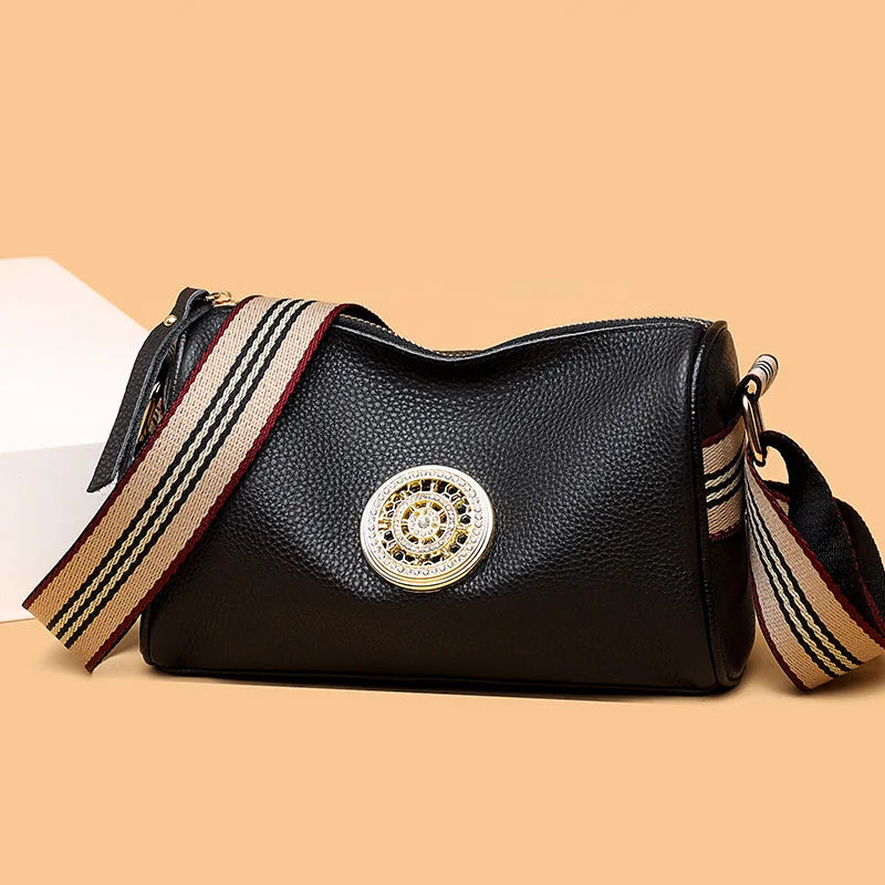 Genuine Leather Crossbody Bag, Stylish Black, Camel, Green Women's Trendy Handbag Single Shoulder Bag with Adjustable Strap