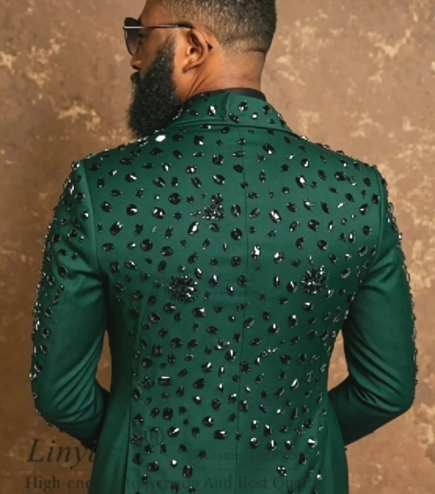 Handmade Crystals Diamond Tuxedos Men Suits Customized Slim Fit Wedding Groom Blazers 2 Pieces Sets Party rajes para hombre